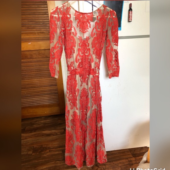 For Love & Lemons Red San Marco Lace Midi Dress S - Picture 6 of 16